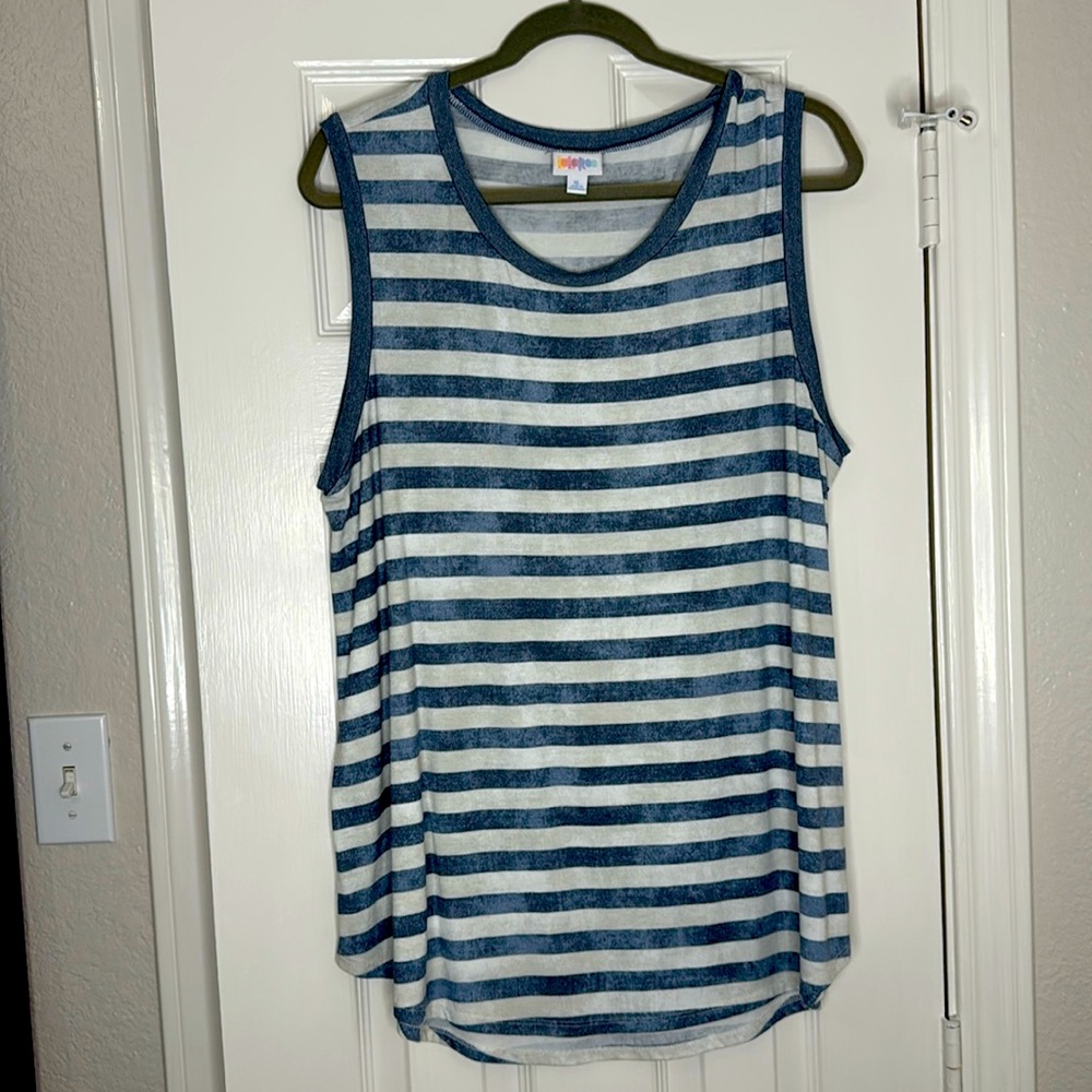 LulaRoe Cocoa Tank Top blue/gray stripes